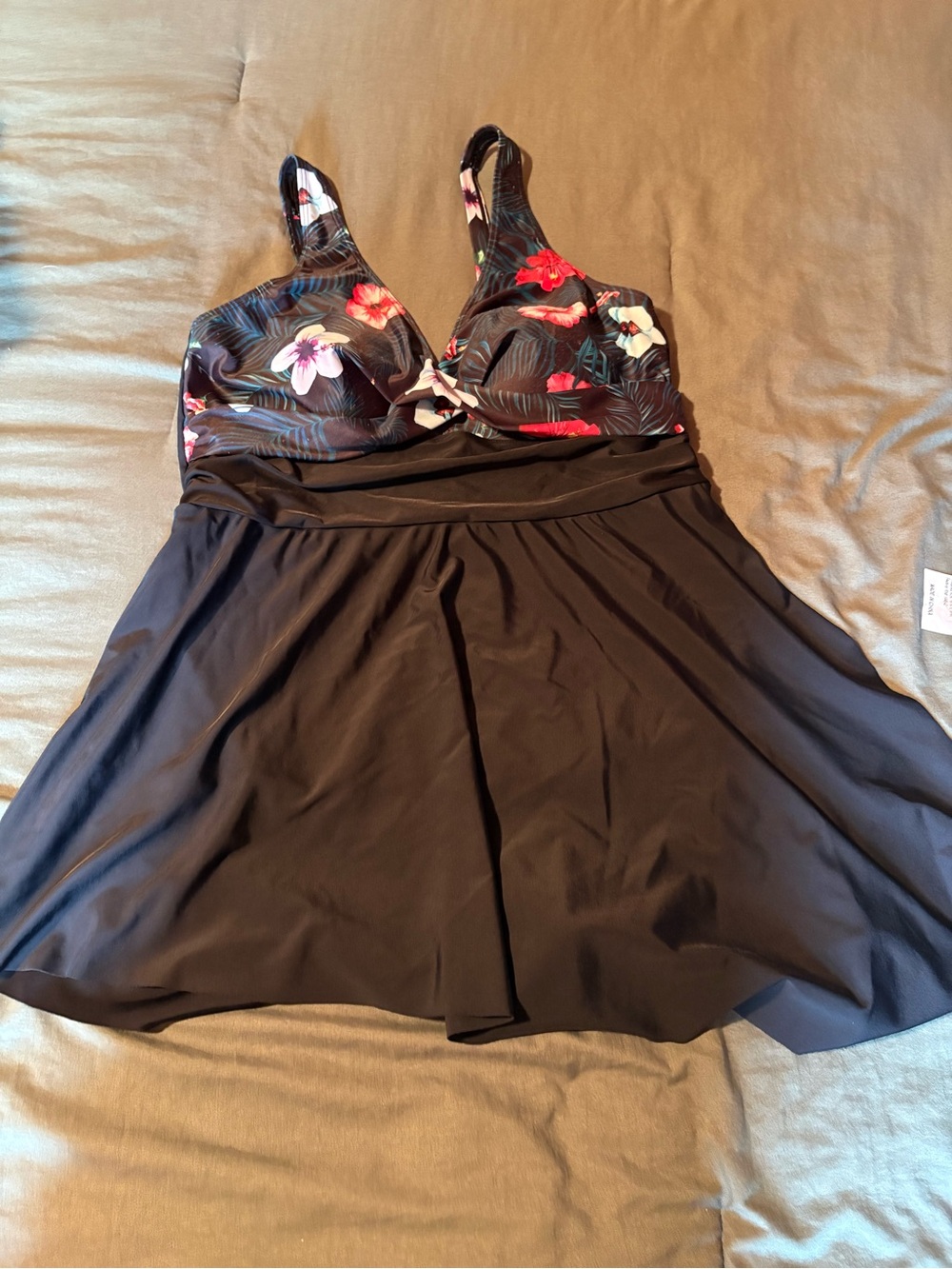 Floral Black One-Piece Swimdress - Supportive Fit